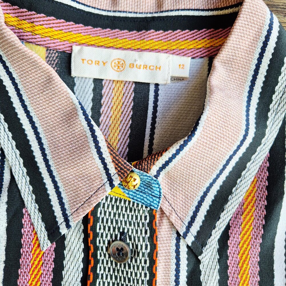 Tory Burch Silk Multicolor Striped Button-Up Shir… - image 8